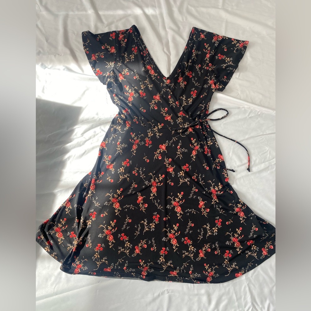 Black Long Sleeve Wrap Sundress with Flutter Sleeves